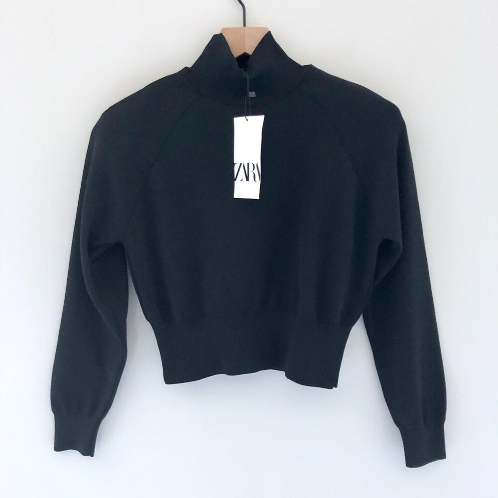 NWT ZARA Knit Mock Neck with Shoulder Pads - Picture 3 of 5